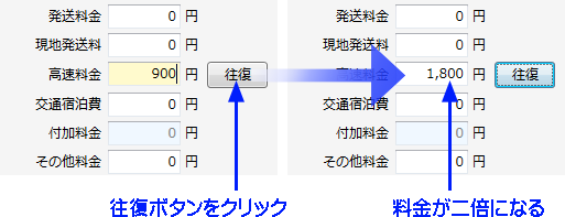 高速料金の往復ボタン